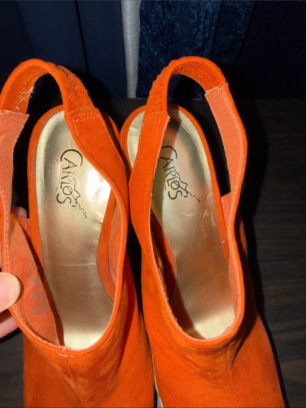 Carlos by Carlos Santana Bright Orange Suede Espadrille Wedge Slingbacks